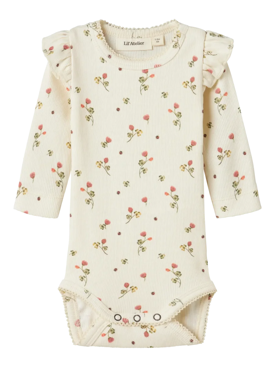 Lil Atelier Baby Body - Rib - Noos - NbfLavo - Turtledove/Blomster - Billede 2