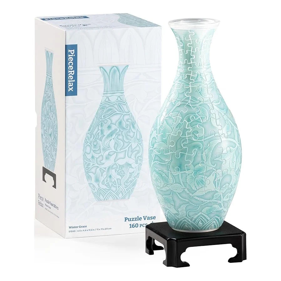 3D Vase Blue And White Glazed Relief - 160 Brikker - Billede 2