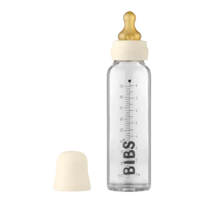 BIBS Baby Glass Bottle Complete Set Latex - 225ml Ivory