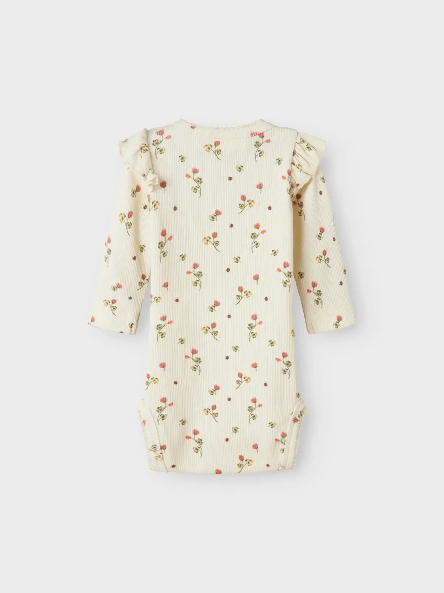 Lil Atelier Baby Body - Rib - Noos - NbfLavo - Turtledove/Blomster - Billede 3