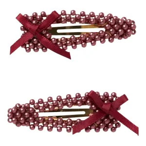 Name It Hårspænder - Med Perler & Sløjfe (2-pak) Burgundy