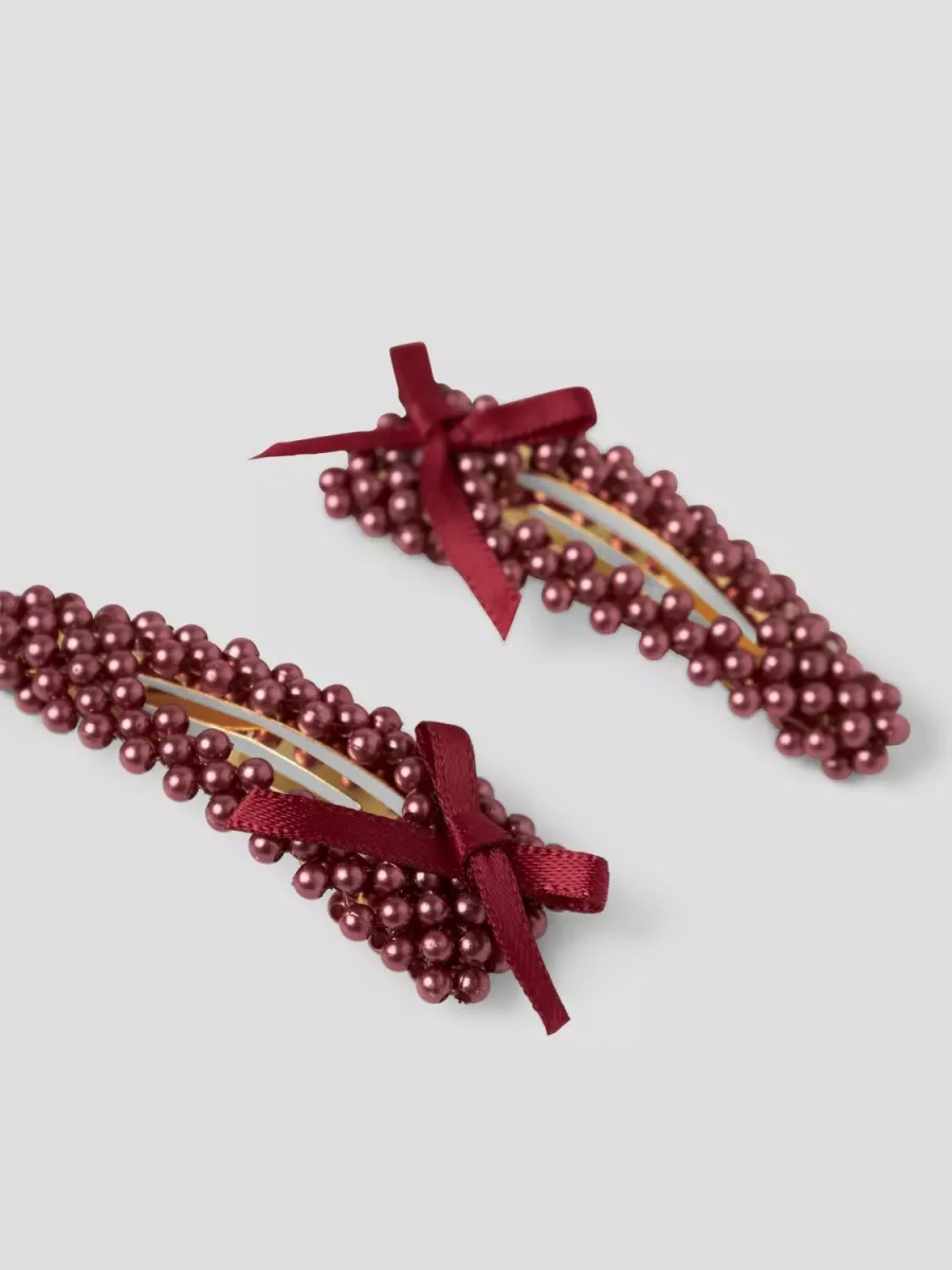 Name It Hårspænder - Med Perler & Sløjfe (2-pak) Burgundy - Billede 3