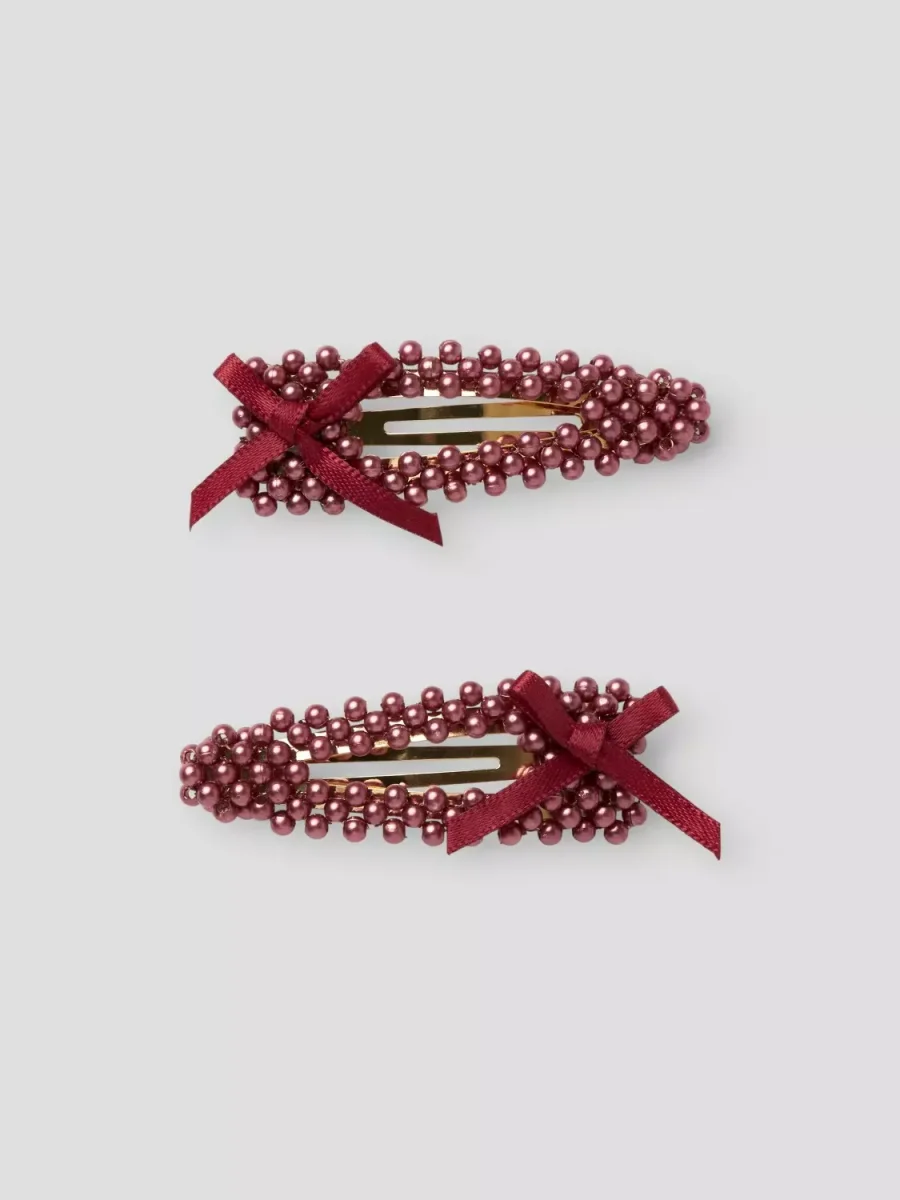 Name It Hårspænder - Med Perler & Sløjfe (2-pak) Burgundy - Billede 4